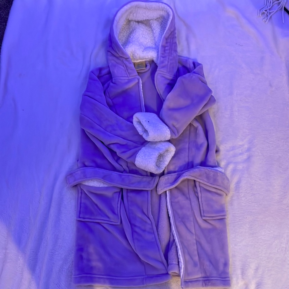 Purple robe! Good for sleeping or getting out the shower!